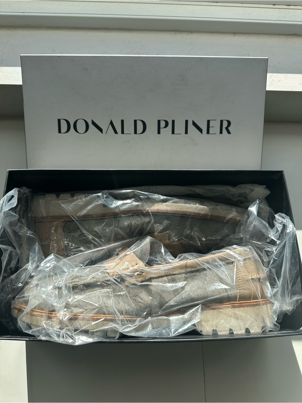 Donald J. Pliner Men's Beige and Tan Canvas Slip-On Loafers